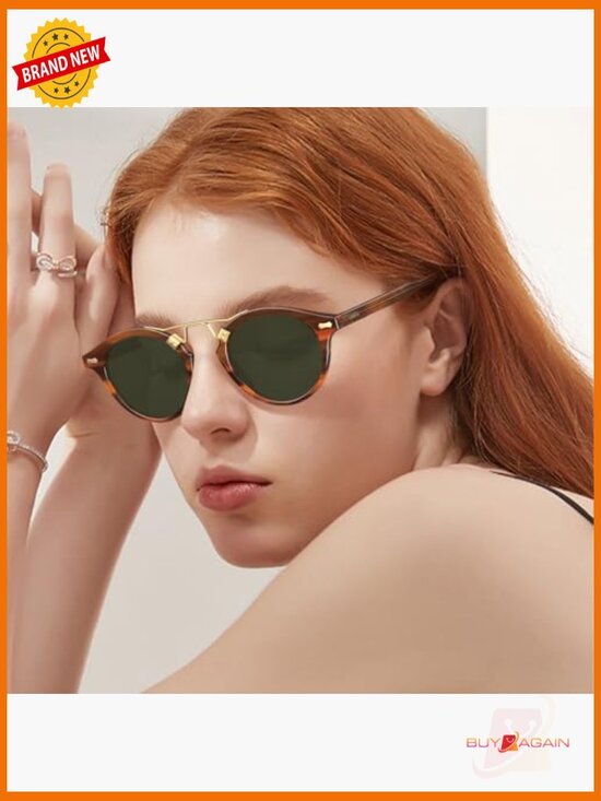 Retro Double Bridge Round Sunglasses for Women UV400 Polarized main image 5